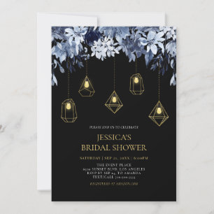 Invitation Fête de mariage Gold & Black Lights & Floral hiver
