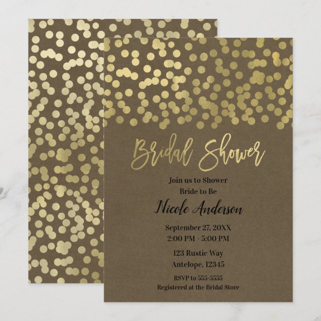 Invitation Fête de mariage Gold Moderne Chic Rustique Kraft (Devant / Derrière)