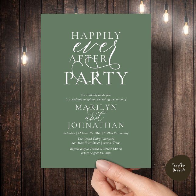 Invitation Fête de Mariage Happily Ever After, Dîner de Maria (Happily Ever After Party, Classy Wedding Dinner Party Invitation Card in Sage Green)