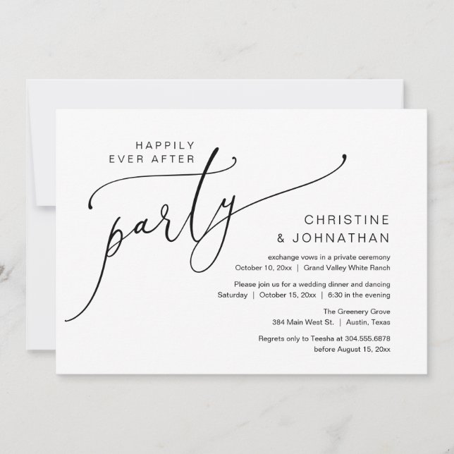 Invitation Fête de Mariage Heureux à Tout Jamais, Dîner de Ma (Devant)