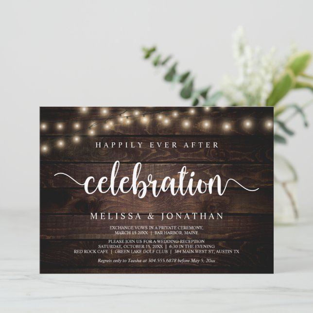 Invitation Fête de Mariage Heureux Pour Toujours, Lumière de  (Debout devant)
