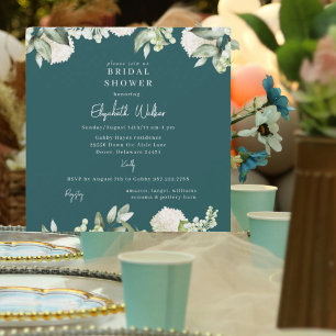 Invitation Fête de mariage Hydrangea sarcelle blanc carré