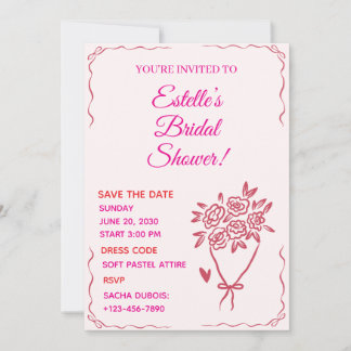 Invitation Fête de mariage illustrée rose et blanc