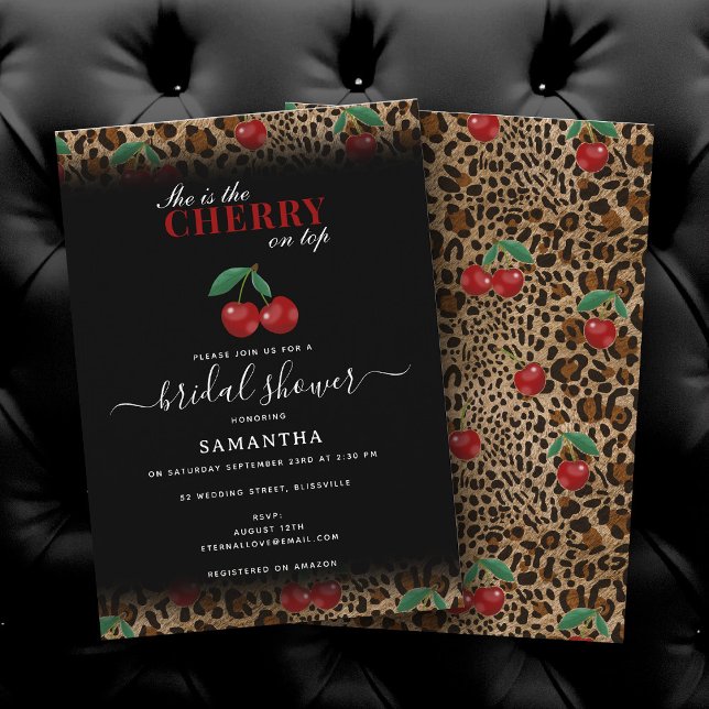 Invitation Fête de Mariage Impression Léopard Guépard Cerise  (Leopard Cheetah Print Cherry On Top Bridal Shower Invitation)