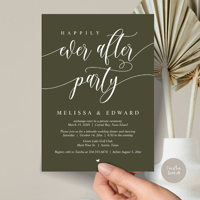 Invitation Fête de Mariage Intime Happily Ever After, Olive S (Happily Ever After Elopement Party Invitation Card, PDF, Modern Wedding Dinner, in Olive Green)