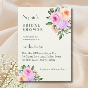 Invitation Fête de mariage Ivory Pink Floral Roses