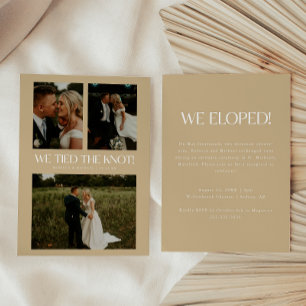 Invitation Fête de mariage moderne Beige 3-Photo Elopement