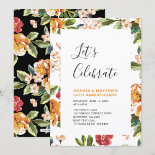 Invitation Fête de mariage moderne florale pour les 50 ans