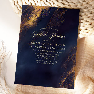 Invitation Fête de mariage Navy Blue et calligraphie dorée