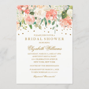 Invitation Fête de mariage pailletée de rose doré floral
