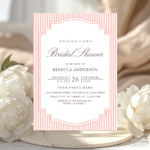 Invitation Fête de mariage Pastel Corail Rose Rayé Photo
