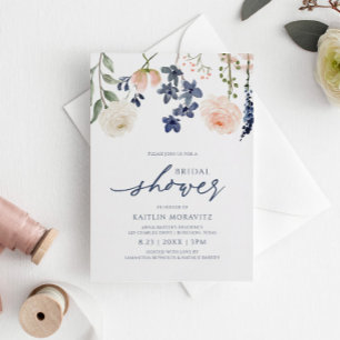 Invitation Fête de mariage Peach & Blue - Botanique Floral