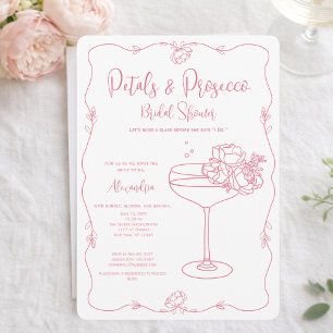 Invitation Fête de mariage Petals Prosecco Rose Dessinée à la