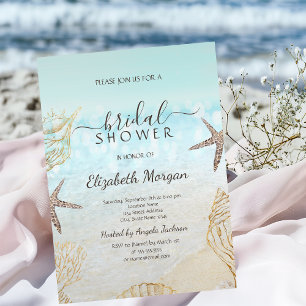 Invitation Fête de Mariage Plage Coquillages Sable de Mer