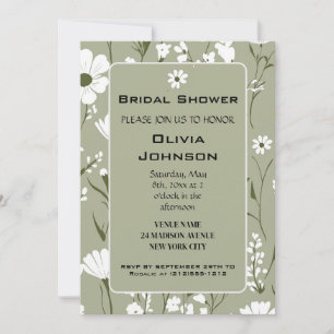 Invitation Fête de mariage printanière aux fleurs vertes et b