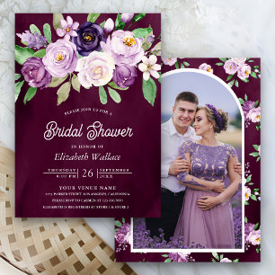 Invitation Fête de mariage prune foncé humeur florale violett