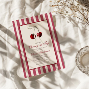 Invitation Fête de mariage rayée avec cerise sur le dessus
