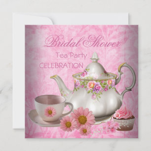 Invitation Fête de mariage rose Cupcake à la thé florale