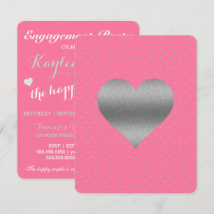 Invitation Fête de mariage rose et argent à pois cœur