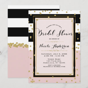 Invitation Fête de mariage rose fuchsia noir blanc et or glam