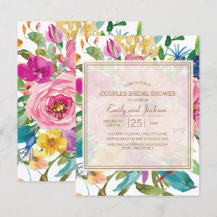 Invitation Fête de mariage rose jaune floral script pour coup