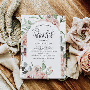 Invitation Fête de mariage rose poussiéreuse et eucalyptus