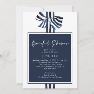 Invitation Fête de mariage ruban à rayures nautiques bleu mod