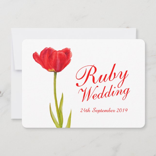 Invitation Fête de mariage Ruby tulip rouge art 40ème invitat (Devant)