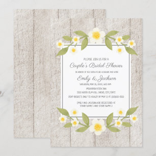 Invitation Fête de mariage rustique en bois avec fleurs blanc