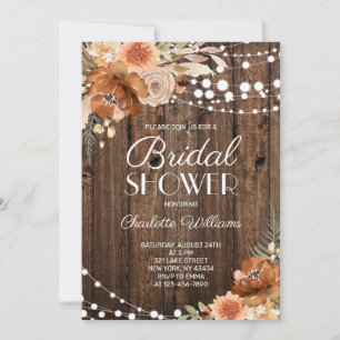 Invitation Fête de mariage rustique en bois et fleurs de terr
