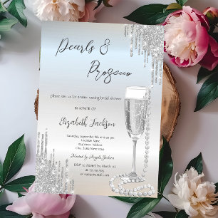 Invitation Fête de mariage Silver Drips Perles Prosecco