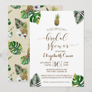 Invitation Fête de Mariage Thème Feuilles Tropicales Ananas