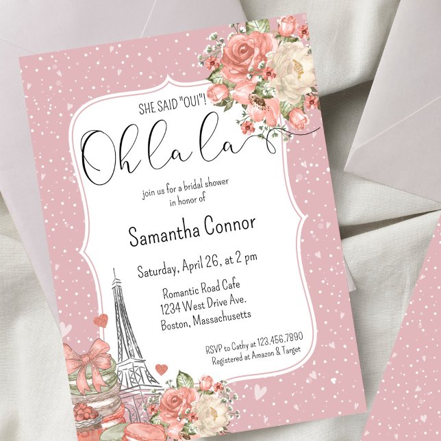 Invitation Fête de Mariage Thème Romantique Rose de Paris (Créateur téléchargé)