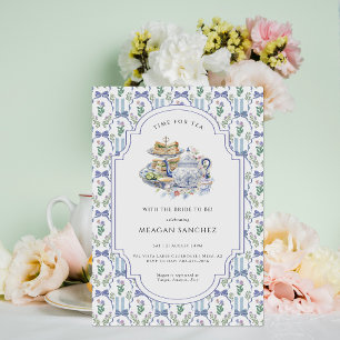 Invitation Fête de mariage thème thé à la mode florale bleue 