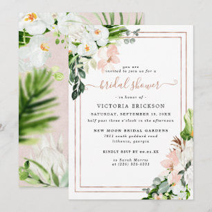 Invitation Fête de mariage tropical floral rose et blanc