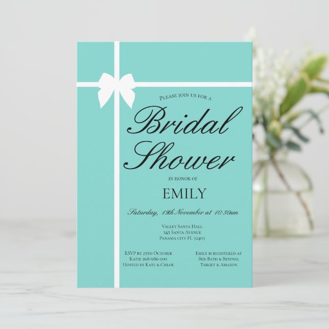 Invitation Fête de mariage turquoise modifiable, Baby Shower (Debout devant)
