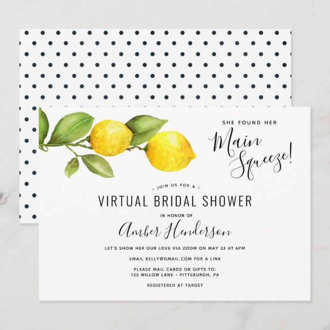 Invitation Fête de mariage virtuelle Main Squeeze Lemons (Devant / Derrière)