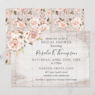Invitation Fête de Mariée de Cottage Bois Rustique et Roses R