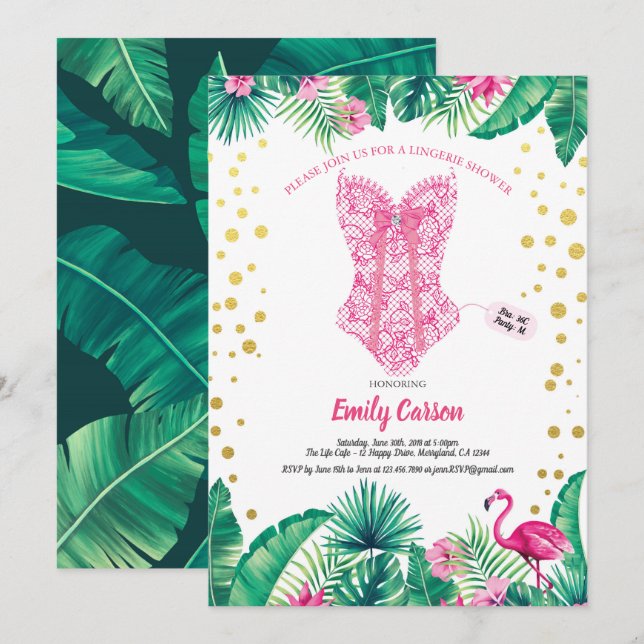 Invitation Fête de mariée de flamingo (Devant / Derrière)