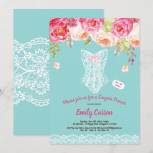 Invitation Fête de mariée en dentelle turquoise