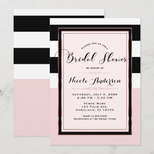 Invitation Fête de Mariée Moderne Rayures Roses Noires et Bla