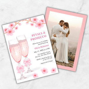 Invitation Fête de Mariée Photo Fleurs Roses et Prosecco