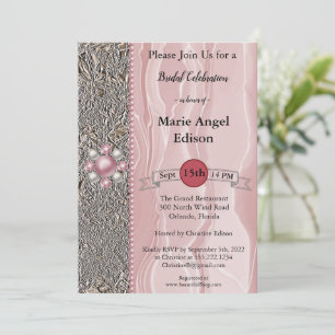 Invitation Fête de mariée Pile & Dusty Rose soie, perles I