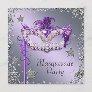 Invitation Fête de Mascarade Élégante Argent Violet