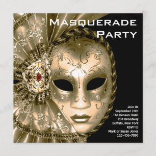 Invitation Fête de Mascarade Élégante Noire et Or