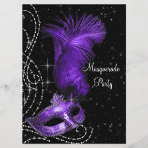 Invitation Fête de Mascarade Élégante Noire et Violette