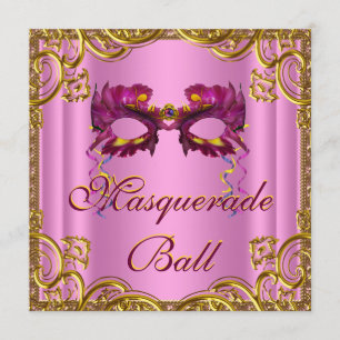 Invitation Fête de Mascarade Élégante Rose et Or