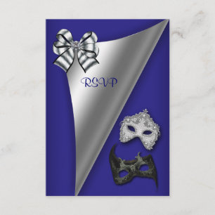Invitation Fête de mascarade Royal Blue Silver Sweet Sixteen