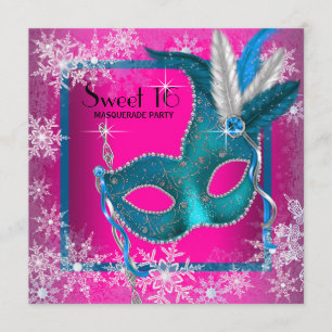 Invitation Fête de Mascarade Sweet 16 Flocon de Neige Rose Ch