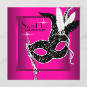 Invitation Fête de mascarade Sweet 16 Rose Chaud Noir